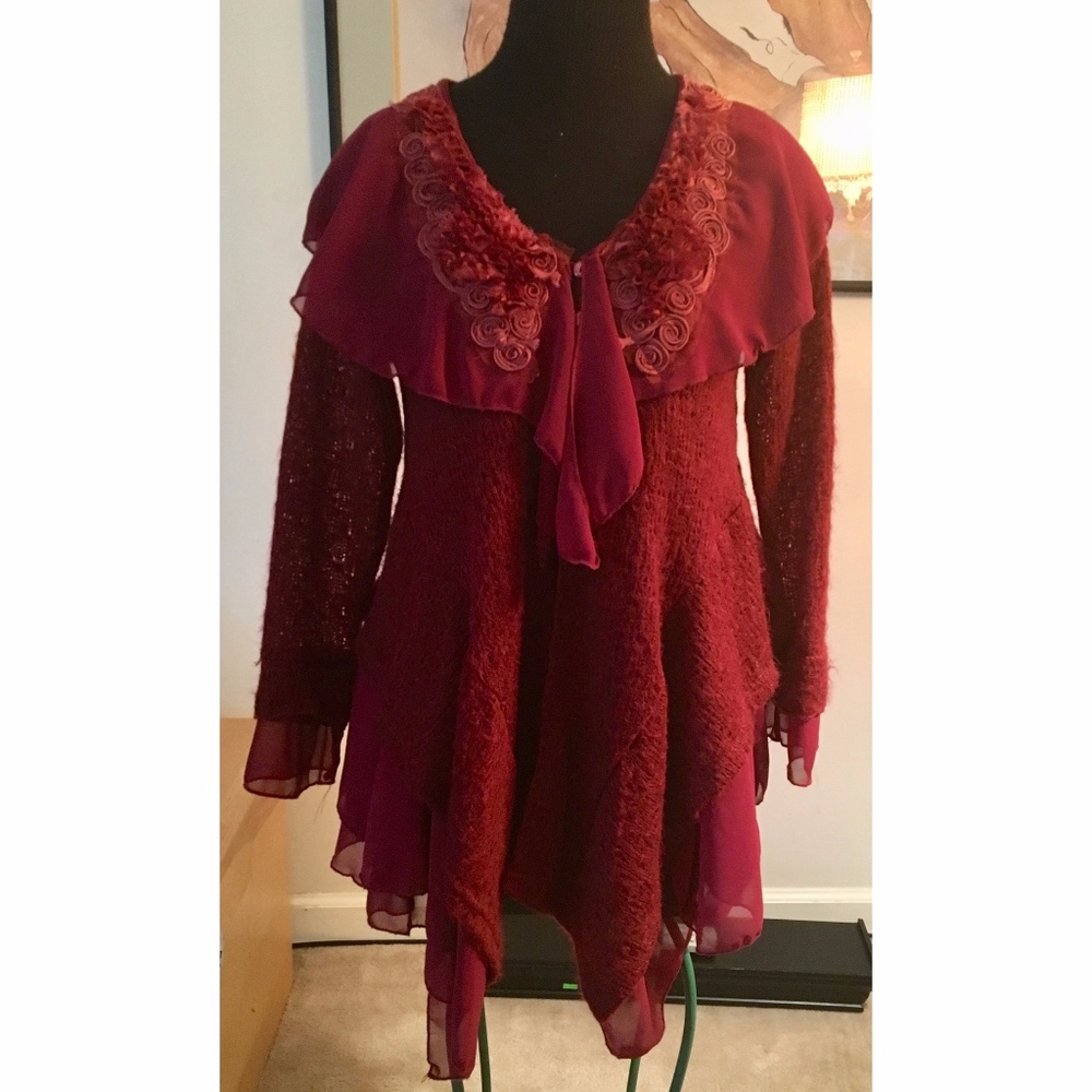Darling Dark Red Linen Blend Cardigan, Pretty Ange
